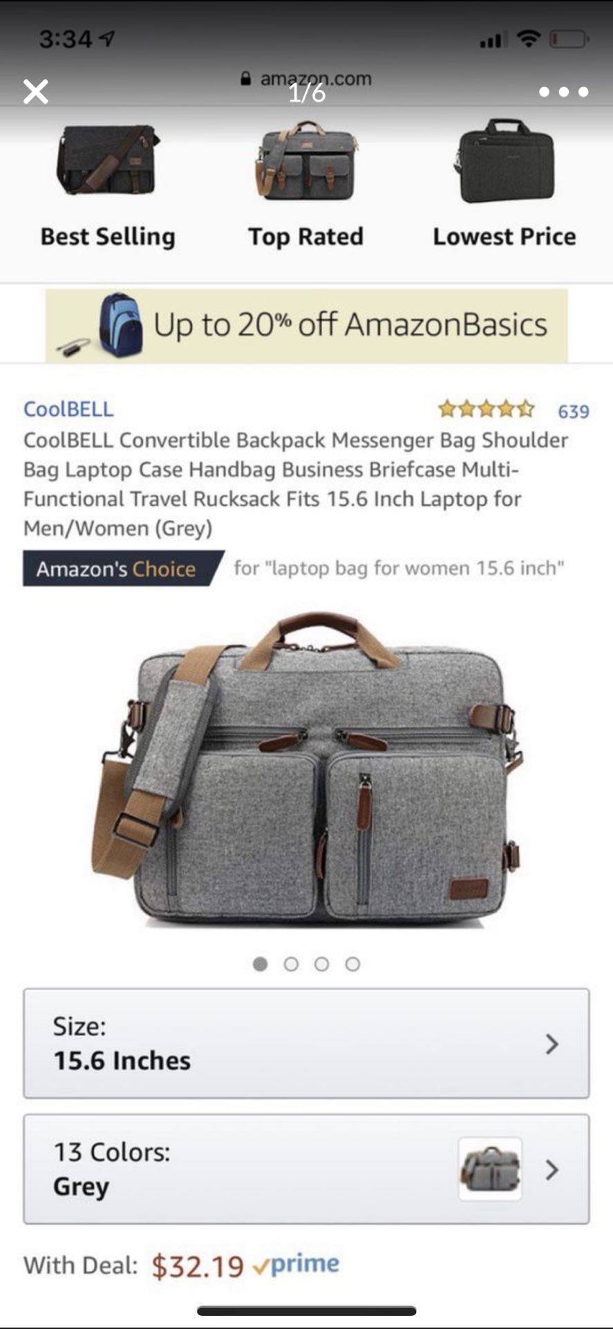 CoolBELL Convertible Backpack Messenger Bag Shoulder Bag Laptop Case Handbag Business Briefcase Multi-Functional Travel Rucksack Fits 15.6 In Laptop