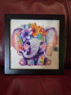 Handmade Framed Diamond Painting – Colorful Elephant
