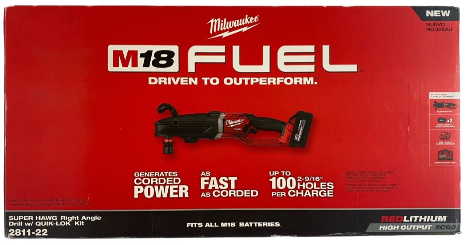 New Milwaukee Tool 2811-22 M18 Fuel SUPER HAWG Right Angle Drill w/Quik-Lok Kit - We also have MAKITA HILTI DeWalt Snap-on