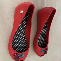 Melissa Red Flats w/ Cherry Design and Peep Toe, Size 2