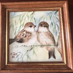 Vintage Porcelain Tile Sparrow Birds By Nancy Gan