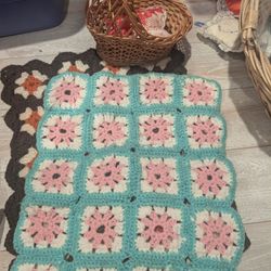 Vintage  Handmade Crocheted granny square quilt for your doll