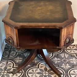 Mid Century Leather Top Barrister Side Table 