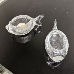 Two's Company Brand Pair Of Glass Fish Candle Holders