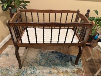 Vintage wooden doll rocking cradle