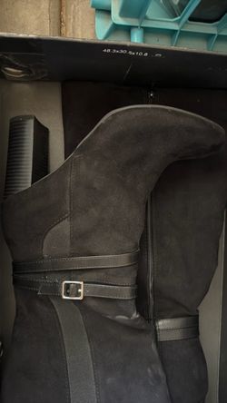 Black Suede Knee-High Boots with Buckle