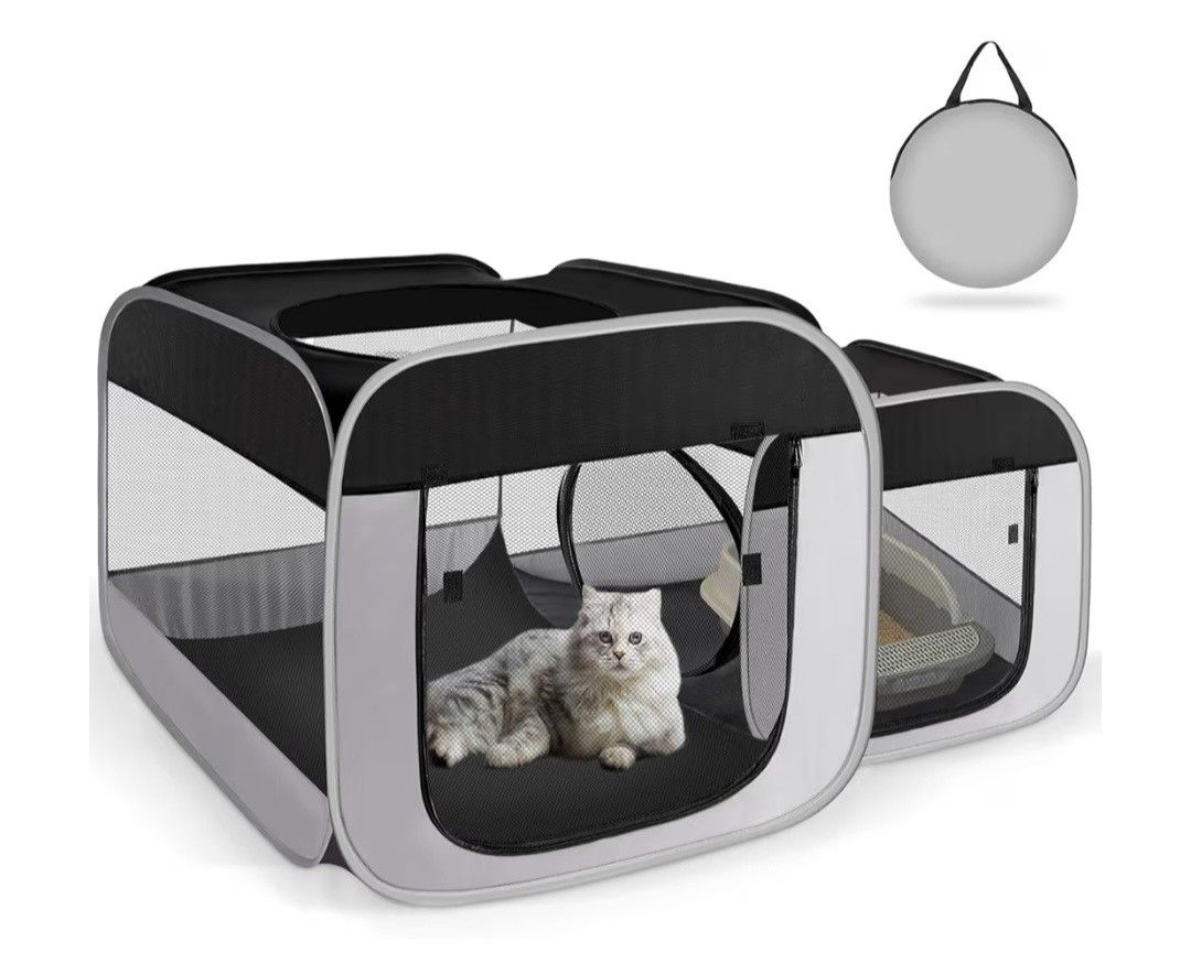 Large Cat Playpen with Separate Areas,Outdoo&Indoor Cat Enclosures,Portable Pet Playpen for Indoor Cats,Puppy and Small Animals, Dog Playpen with