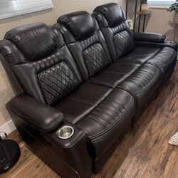 Leather Power Recliner Couch