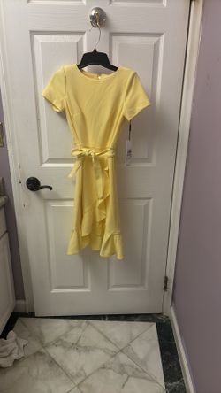 Calvin Klein Yellow Ruffle Belted Women's Dress