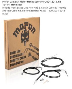 Mofun Cable Kit Fit for Harley Sportster 2004-2013, Fit 12"-14" Handlebar Include Front Brake Line Non-ABS & Clutch Cable & Throttle and Idle Cable Ki