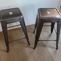 2 metal stools - 24” height - silver - industrial, modern