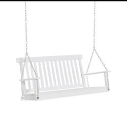 New in box Outsunny 2-Seater Hanging Porch Swing Outdoor Patio Swing Chair Seat with Slatted Build and Chains, 440lbs Weight Capacity, White , 84a-154