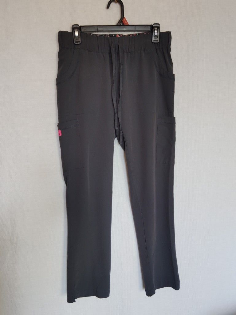 Betsey Johnson Buttercup Scrub Pants Womens Size Small Charcoal Tapered Leg