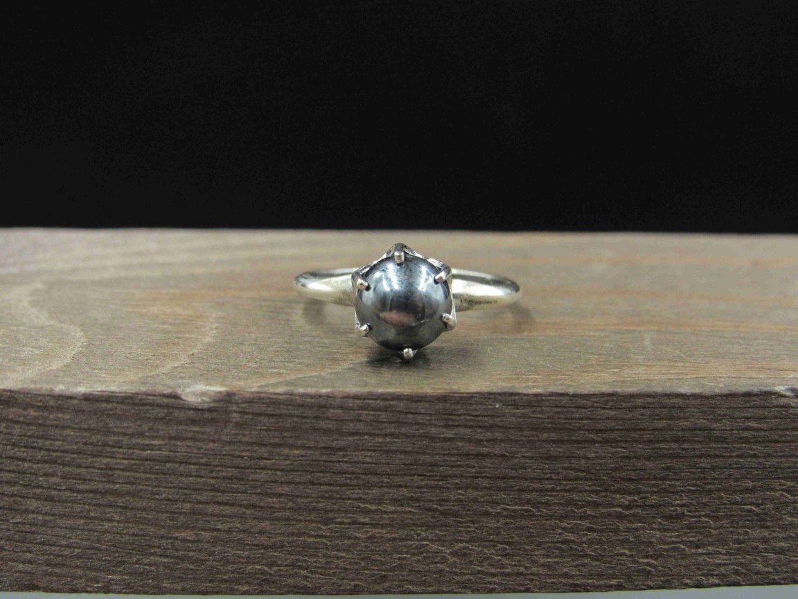 Size 6 Sterling Silver Simple Round Hematite Band Ring Vintage
