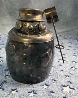 Towle Silver Plated Snowman Ice Bucket Liner With Tongs Vintage 1997