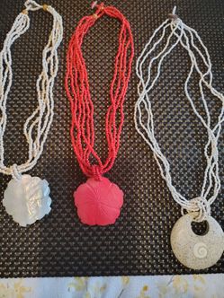 3-Used Bead Flower Shell Necklaces Youth Jewelry Vacation Beach Tropical