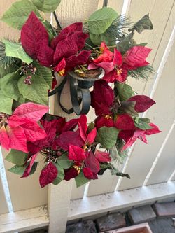 Artificial Poinsettia Christmas Wreath