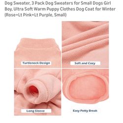 Dog Sweater, 3 Pack Dog Sweaters for Small Dogs Girl Boy, Ultra Soft Warm Puppy Clothes Dog Coat for Winter (Rose+Lt Pink+Lt Purple, Small)