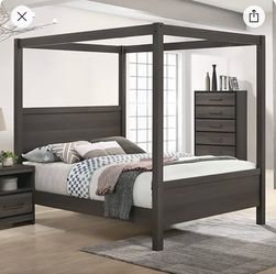Queen 4 post canopy bed frame with box spring mattress