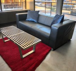 Genuine leather comfy sofa with retro coffee table set!