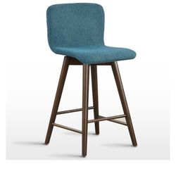 Modern Teal Fabric Counter Stool Brown Legs