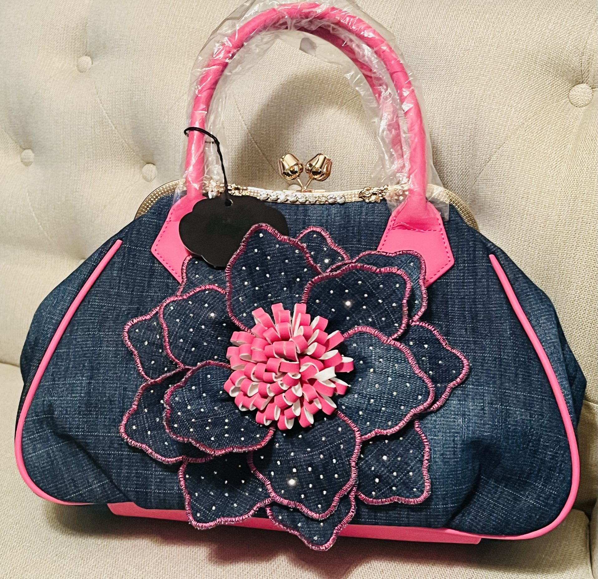 Rose Blossom Denim Large Handbag 👛