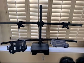 6 monitor mount with laptop holders and desk tray