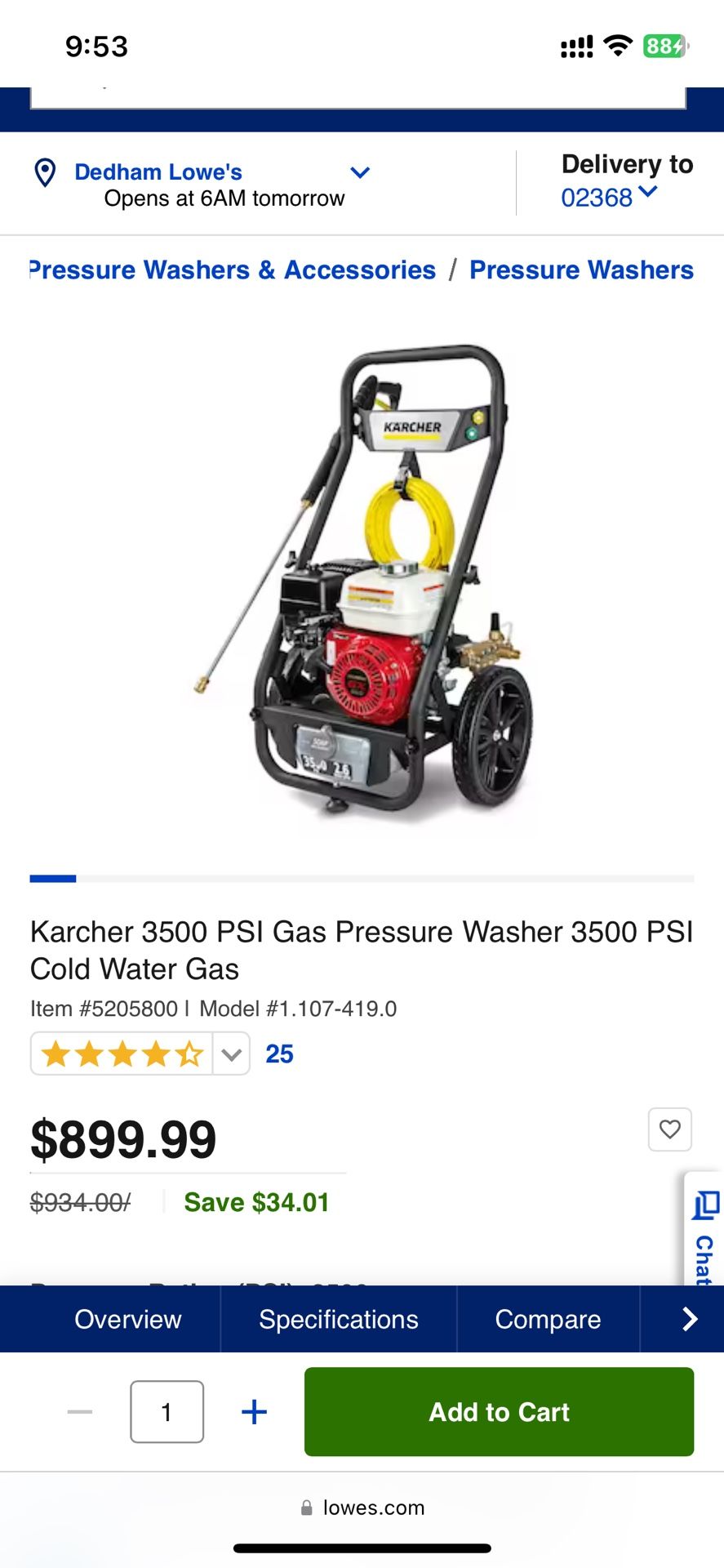 Karcher 3500 PSI Gas Pressure Washer 