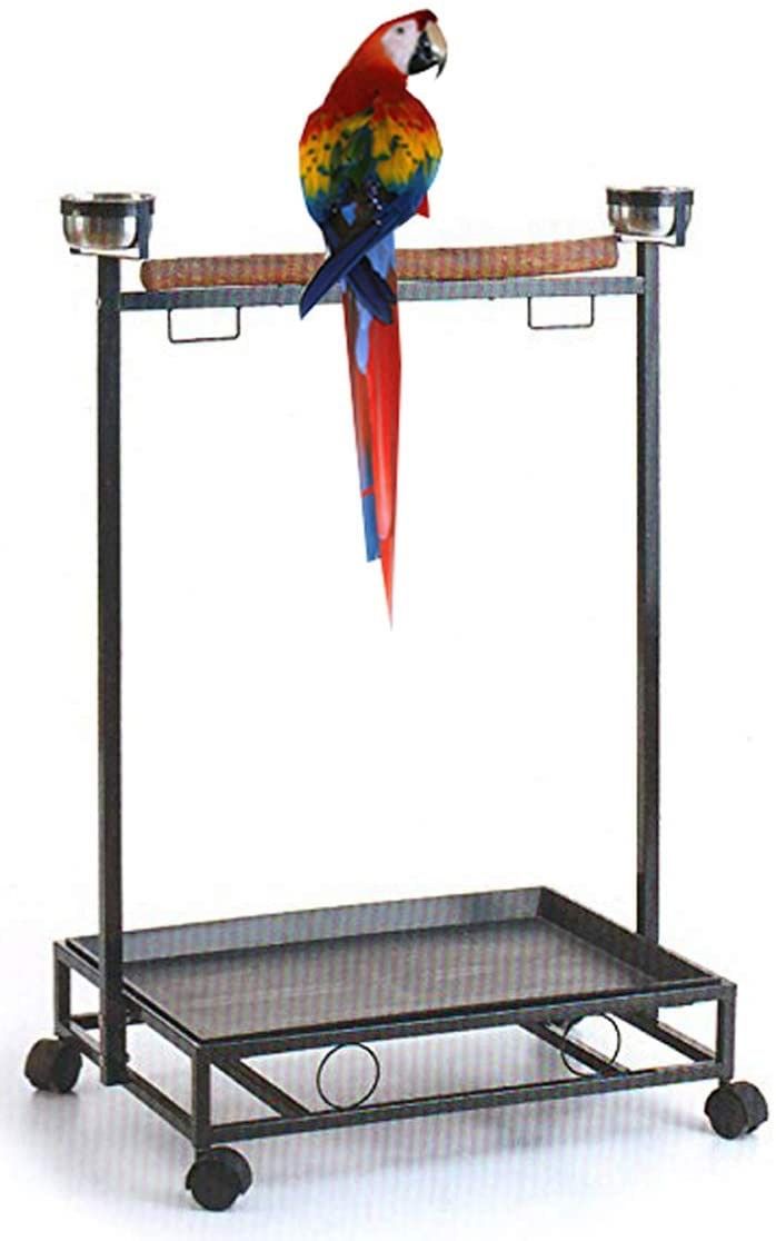 Parrot Bird Perch Stand Stainless Feeder Cup On Wheels