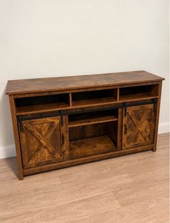 Rustic Farmhouse TV Stand with Sliding Barn Doors