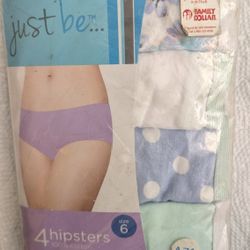 New 4 Pairs Of Hipster Underwear By Just Me Size 6, Hips 38-39". Different Colors Of Underpants 