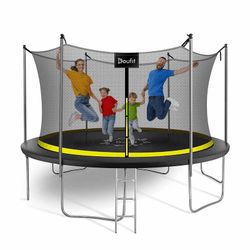 TR-06 12FT Trampoline with Enclosure Net and Ladder, Outdoor Large Recreational Trampoline for Kids and Adults, ASTM Approved Family Jumping Exercise 