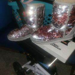 Uggs Sz 7 Pink Sparkly Boots Like New