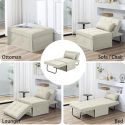 Sofa Bed, 4 in 1 Multi-Function Folding Ottoman Breathable Linen Couch Bed with Adjustable Backrest Modern Convertible Chair for Living Room Apartment