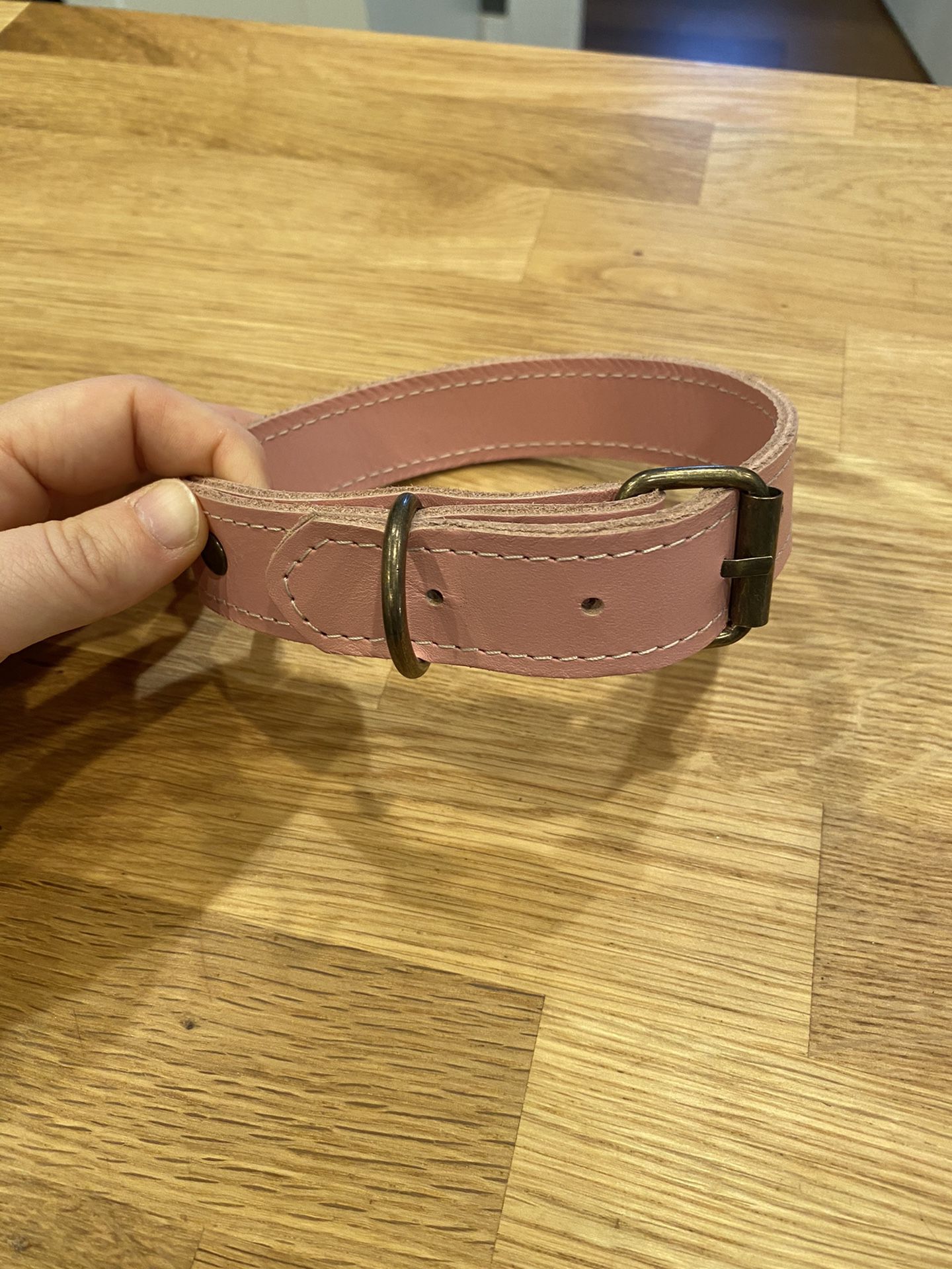 Handmade light pink leather dog collar