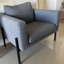 Grey Fabric Armchair / Lounge Chair / Accent Chair / Mid Century Modern