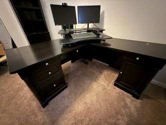 Black L-Shaped Office Desk with Drawers
