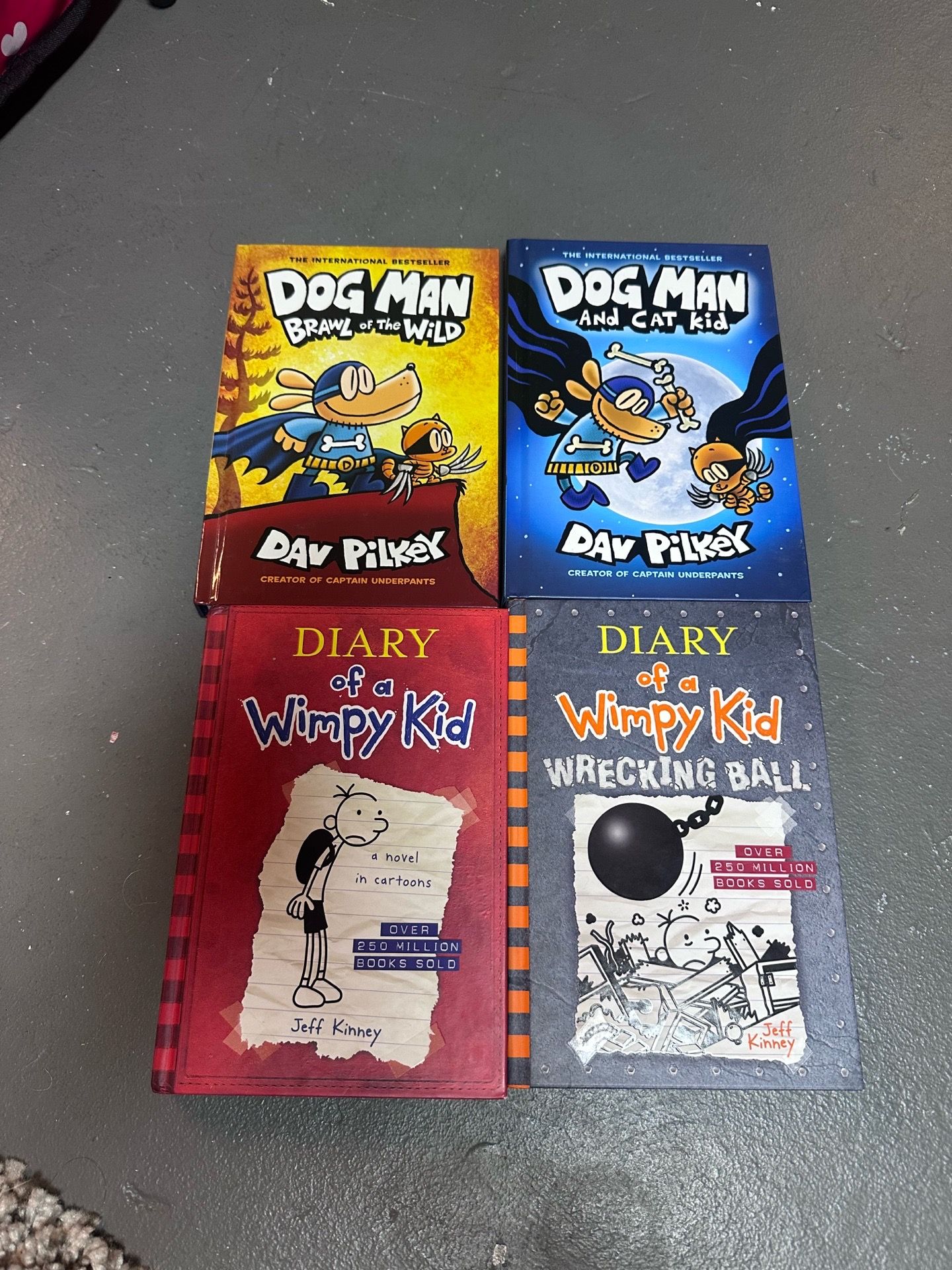2 dog man and 2 diary of a wimpy kid books