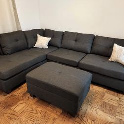 L Shape Sectional Sofa Couch With Storage Ottoman (Available For Same Day Pickup)