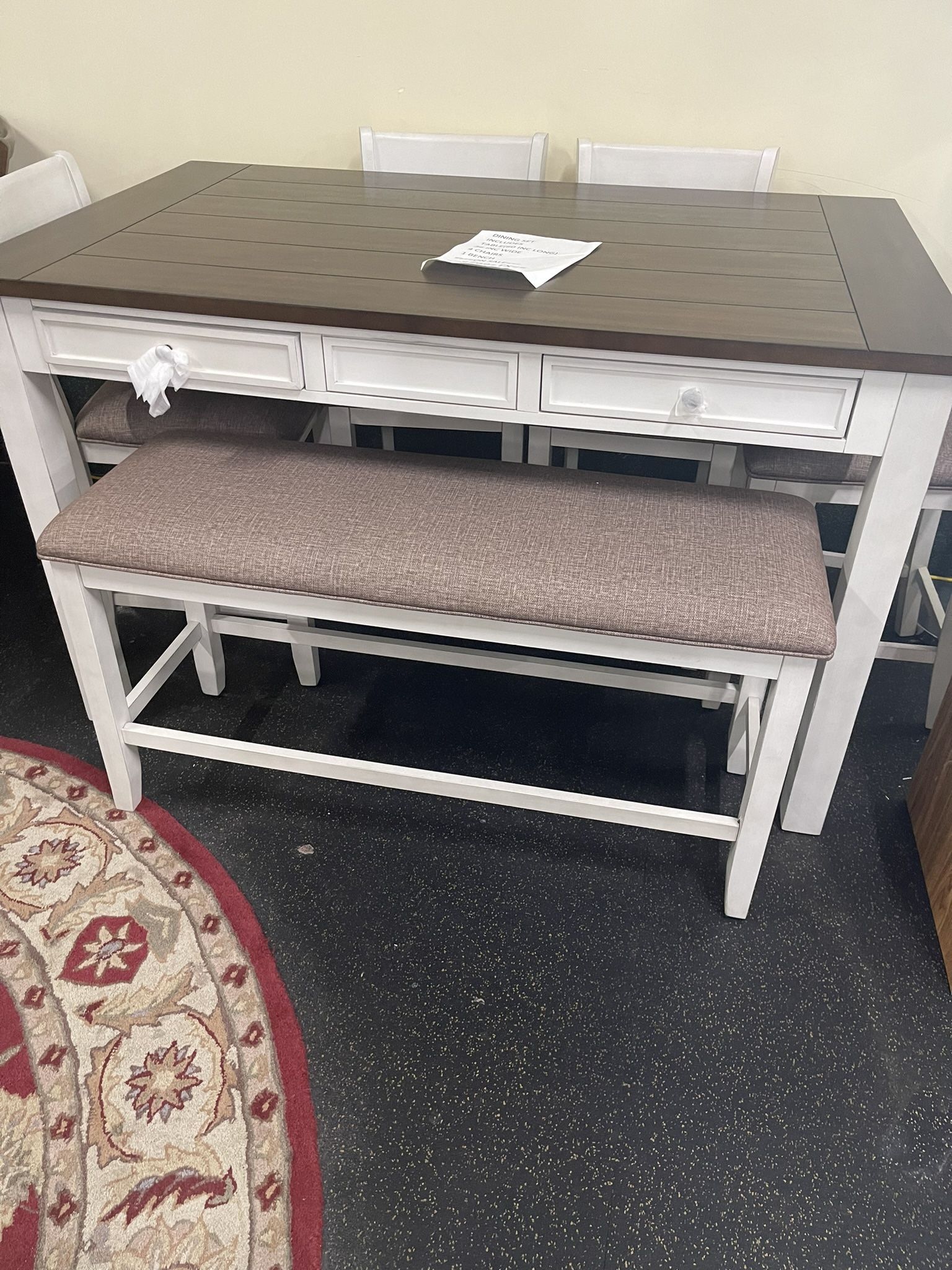 Dining Set( Counter Height ) 4 Chairs, 1 Bench On Sale