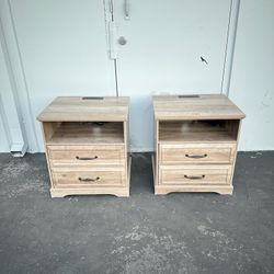 2pc 2 Drawer Nightstands With Charging Ports Station 
