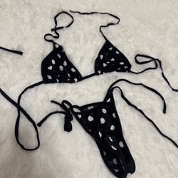 New one size black white polka dot bikini y2k swimsuit thong festival dancer  