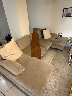 Upholstered U-Shaped Sectional Couch in Camel Chenille