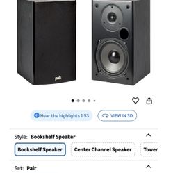 Polk Audio T15 Home Theater and Stereo Bookshelf Speakers – Deep Bass Response, Dolby and DTS Surround, Wall-Mountable, Pair, Black