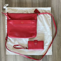 NWOT Fossil Tinsley Red Leather Crossbody purse & matching  wallet