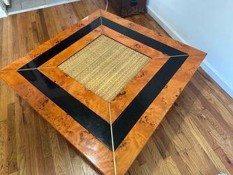 Burlwood & Cane Square Cocktail Table