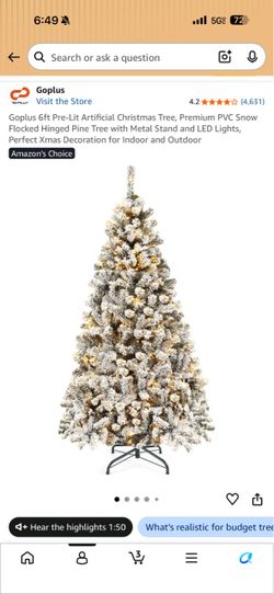 Goplus 6ft Pre-Lit Snow Flocked Artificial Christmas Tree