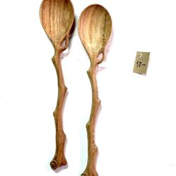 Hand Carved Wooden Spoons. Twig Or Tree Limb Shaped. New. Probably Southeast Asian