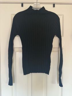 Black Ribbed Mock Neck Long Sleeve Top