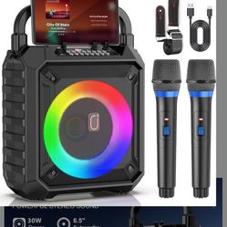 Karaoke Machine, Pro Karaoke Speaker with 2 Wireless Microphones, Portable Design 5.3 Bluetooth for Adults Kids Gifts with DJ Lights for Home Party, O